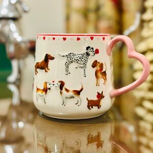Dachshund and friends Heart Handle Mug - Pink and White